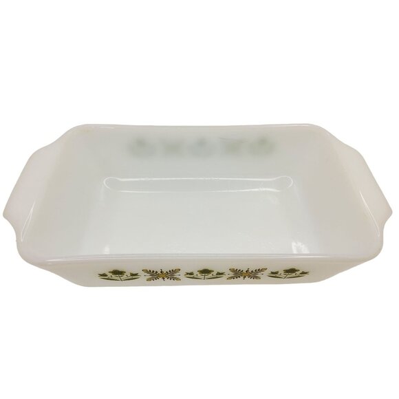 Vintage 60-70's Fire King Anchor Hocking Meadow Green Pattern Loafpan - Picture 4 of 5